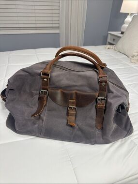 NEWHEY Weekender Leather Trim Waxed Canvas Duffle Bag Shoulder Strap Carryon